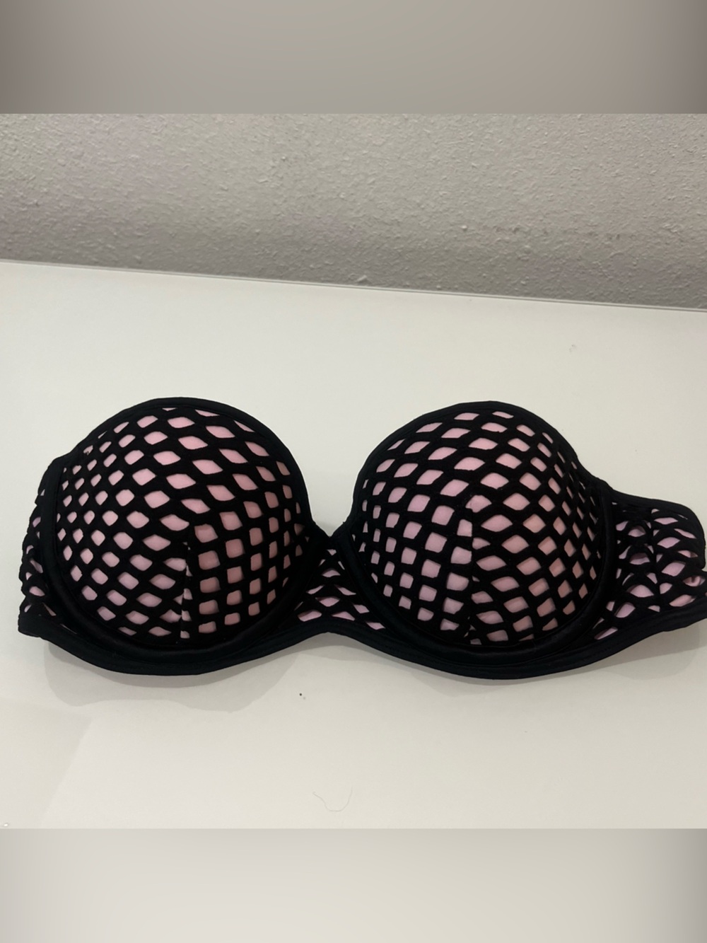 Victoria's Secret Black Lattice Overlay Bra with Pink Cups